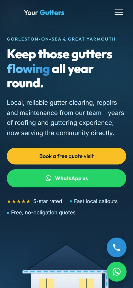 Gutter cleaning & repairs website on a mobile phone